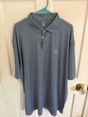 Rhoback Navy and White Geometric Polo